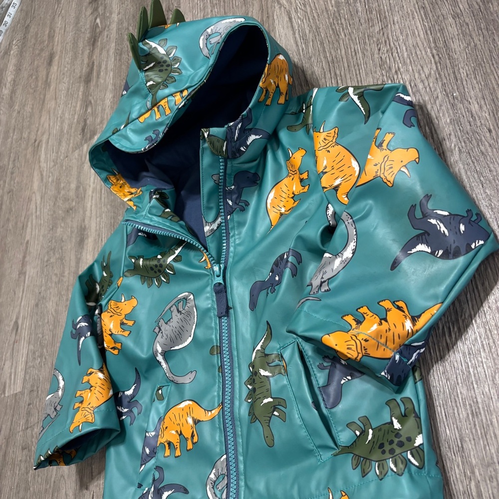 Little Me Dino Rain Jacket Toddler Boys 2T Waterproof Dinosaur Coat - Picture 6 of 6